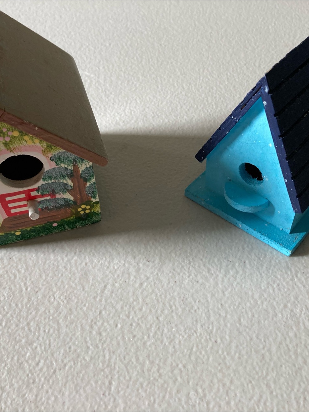 Hand Painted Wood Miniature Birdhouses Lot of 2 Great Decoration